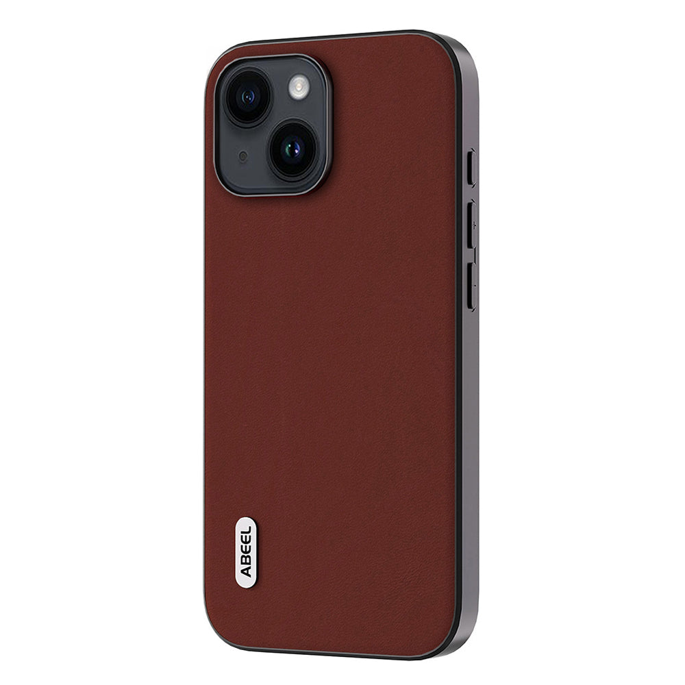 Ochranný kryt ABEEL pro iPhone 15 Pouzdro na telefon z hovězí kůže potažené PC TPU Ochranný kryt ABEEL pro iPhone 15 Pouzdro na telefon z hovězí kůže potažené PC TPU